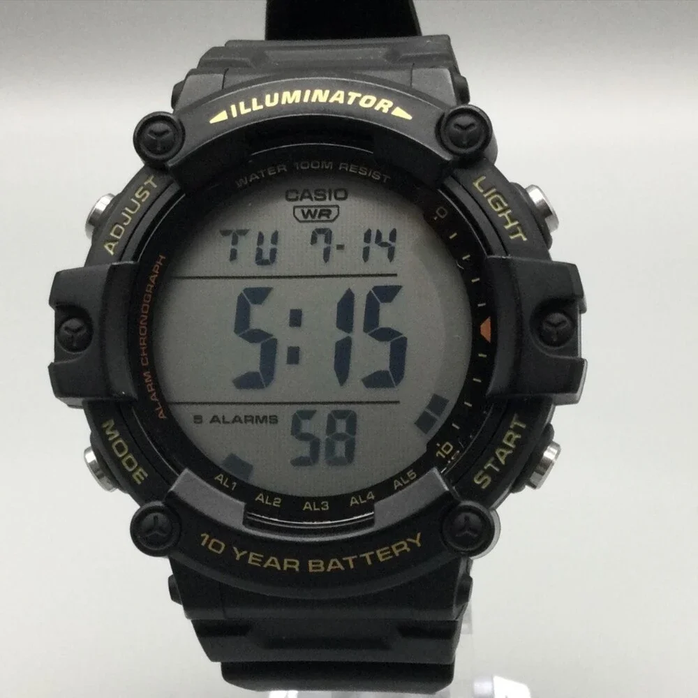 Casio 3502 AE-1500WH Mens Watch 50mm Digital Black 5 Alarms Chronograph